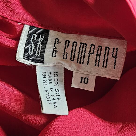 Vintage Red Button Up Long Sleeve Silk Blouse Size 10 - Picture 3 of 4